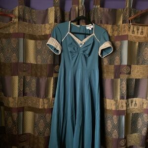 Elegant Teal Dress with Plaid Accents